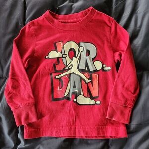 Jordan Red Long Sleeve Kids Graphic Tee with Cream Logo